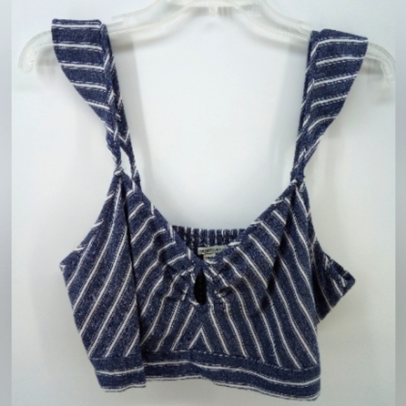 AEO Chambray Striped Crop Top Smocked Cotton Blend 2016 L American Eagle - Picture 11 of 16